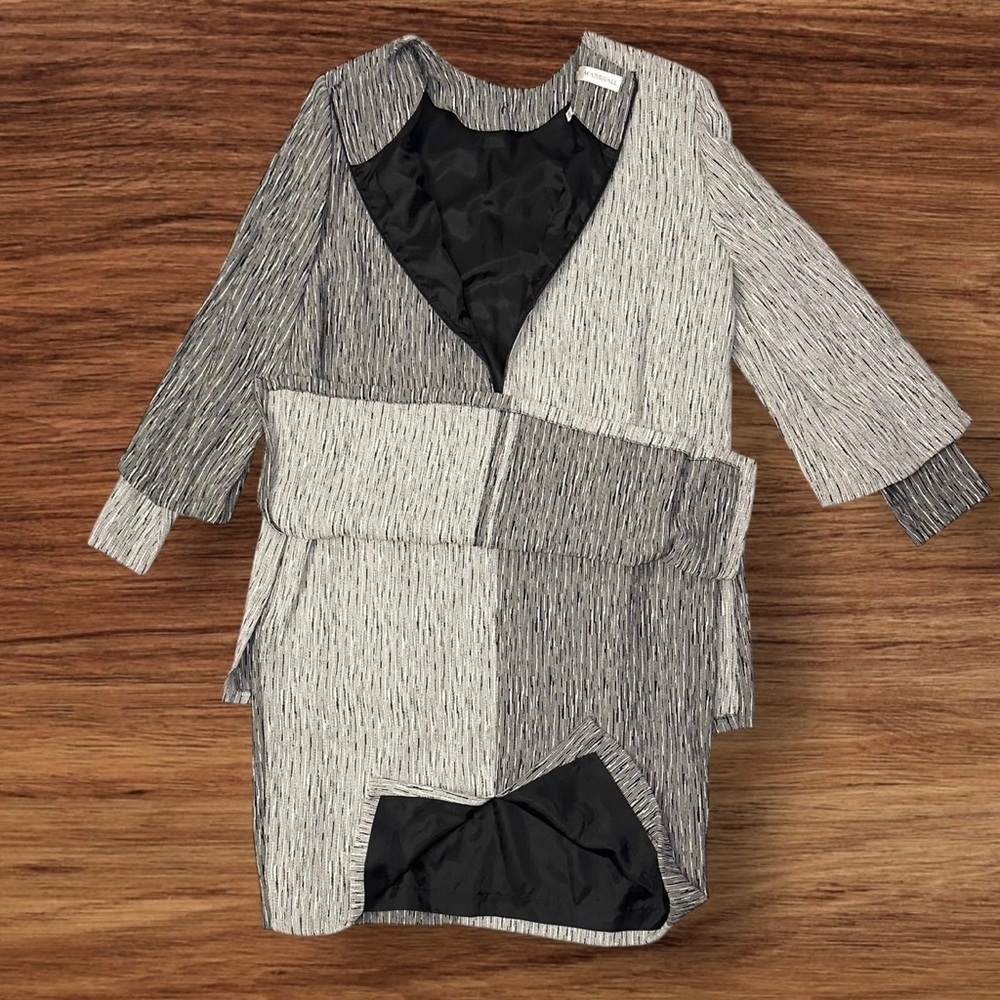 NWT VTG 80’s Ildi Marshall Gray Color Block Textured Long Sleeve Dress ~ Size 16 - Picture 6 of 13